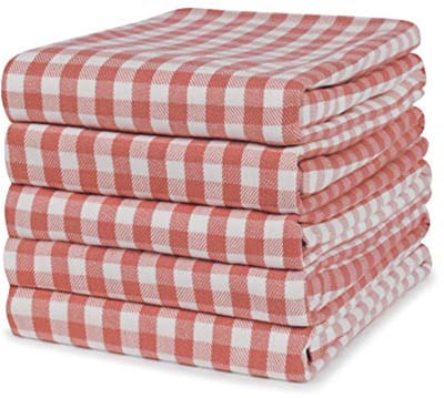 Set van 5 Katoenen Keukenhanddoeken | Absorberende Theedoeken | 50 x 70 cm | Rode Ruit