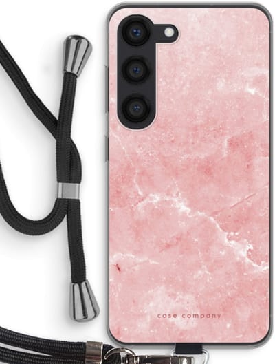 Case Company® - Hoesje met koord geschikt voor Samsung Galaxy S23 hoesje met Koord - Roze marmer - Telefoonhoesje met Zwart Koord - Bescherming aan alle Kanten en Over de Schermrand