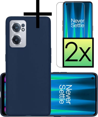 Hoesje - Met 2x Screenprotector - Geschikt voor OnePlus Nord CE 2 - Sterk & Shockproof - Back Cover - Siliconen Case - Telefoon Hoes - Donkerblauw