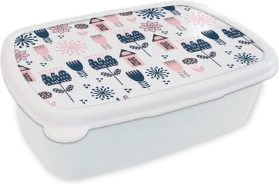 Broodtrommel Wit - Lunchbox - Brooddoos - Patroon - Pastel - Scandinavië - 18x12x6 cm - Volwassenen
