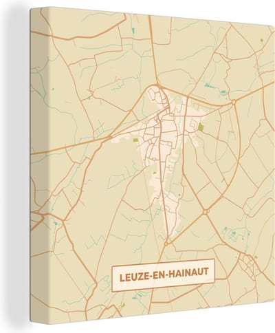 Canvas Schilderij Leuze-en-Hainaut - Kaart - Plattegrond - Stadskaart - Vintage - 20x20 cm - Wanddecoratie