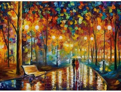 Diamond Painting Nederland - Romantische wandeling in park - 30 x 40 cm - Vierkante steentjes
