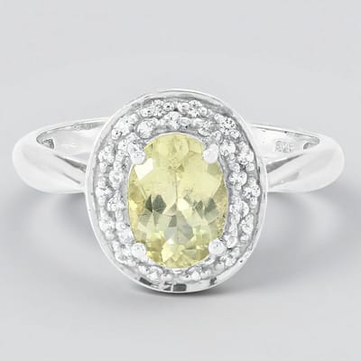 Cavill - Zilveren Ring met 1,09 ct Limoenapatiet Ovaal uit Madagaskar - 28 Witte Topazen Pave - Elegante Zomer Sieraad Dames