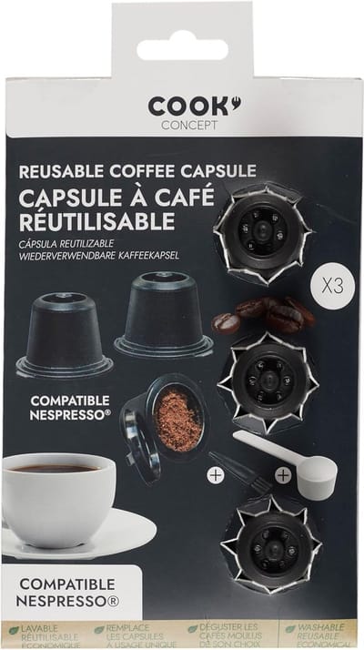 Herbruikbare Nespresso Capsules – Set van 3 Navulbare Koffiecups met Schepje & Reinigingsborsteltje – Duurzaam & Compatibel met Nespresso Machines – Mat Zwart