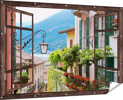 Gards Tuinposter Doorkijk Kleurijk Straatje in Italie - 180x120 cm - Tuindoek - Tuindecoratie - Wanddecoratie buiten - Tuinschilderij