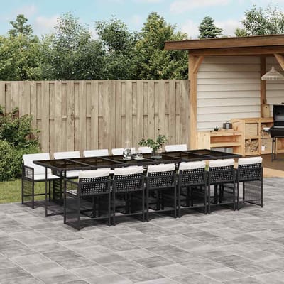vidaXL - 13-delige - Tuinset - met - kussens - poly - rattan - zwart
