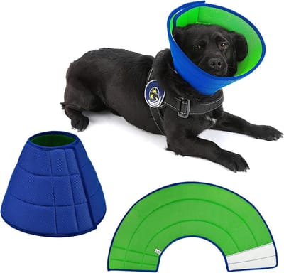 Ademend Elizabethaanse Mesh Halsband, Zachte Verstelbare E-collar voor Huisdieren - Honden, Katten en Konijnen - Versnelt Genezing, Voorkomt Bijten en Likken, Gemakkelijk Voedsel en Drinken (Blauw-Groen)