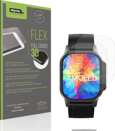 dipos FLEX – 2x Matte Screenprotector geschikt voor Domino Watch DM62 | Volledige Schermbescherming | Case-Friendly