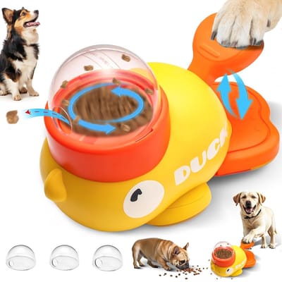 longziming-Slowfeeder - Intelligentiespeelgoed - Honden Denkspel - Interactieve snackdispenser - 1 stuk - Met knoppen - Grote transparante voerbak - Antislip rubberen voetjes - BPA-vrij PP - Voor kleine, middelgrote en grote honden - Geel