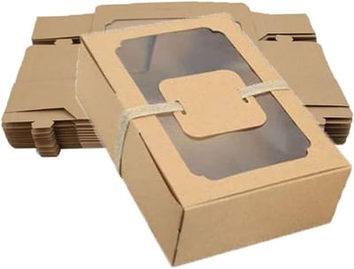 12 Stuks Bruine Kraft Papieren Dozen met Transparante Vensters en 12 Kaarten voor Taarten, Gebak en Muffins