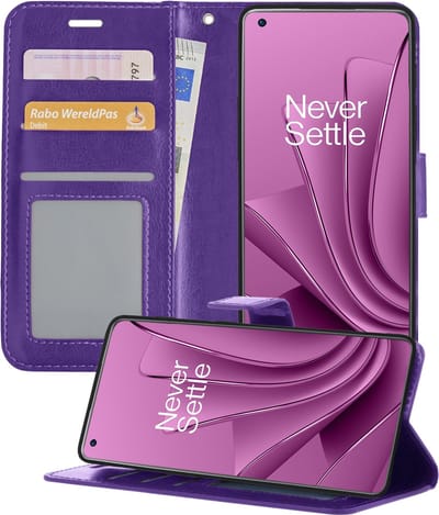 Hoesje - Met Pasjeshouder - Geschikt voor OnePlus 10 Pro - Luxe Bookcase Portemonee - Flip Case - Kunstleer Book Case - Flipcase - Book Cover - Walletcase - Portemonneehoes - Telefoonhoesjes - Paars