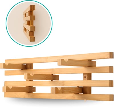 BUDDLEY Wandkapstok - Inklapbare haakjes - Bamboe - Wand kapstok - Hangend - Hout - 50 cm - Kapstok muur - Kapstok - Houten - Coat Rack - Wall - Inklapbaar - Landelijk - 5 haken