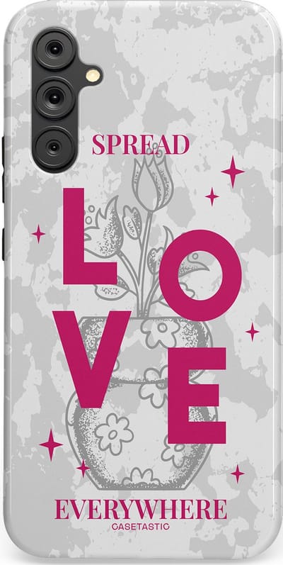 Casetastic hoesje geschikt voor Samsung Galaxy A34 (2023) 5G - Dubbellaagse bescherming - Spread Love Everywhere - Grijs Roze - Valentijn - Valentine - Fashion Case - Lichtgrijs Wit Roze