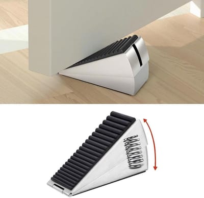 Zware deurstopper, wigvormige hoge deurstopper met verstelbare veer, rubberen deurstopper, roestvrijstalen rubberen deurstopper, geschikt voor elke zware deur, afmetingen: 12,8 x 7,6 cm (zilver)