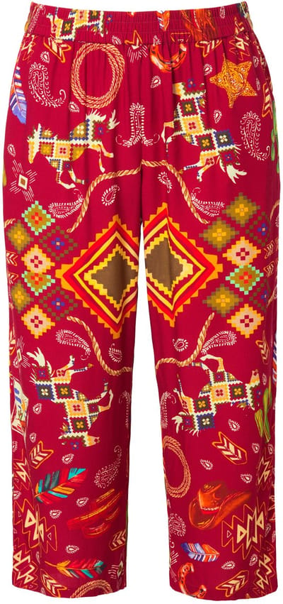 Angel of Style - Dames - Broek wijde rechte pijp westernmotief - Fluweelrood - Maat 42