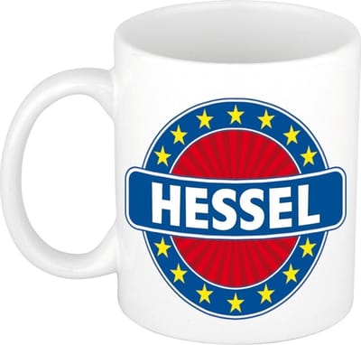 Bellatio Decorations - Hessel voornaam - koffiemok - beker - wit/blauw - 300 ml - Cadeau - Heren - Collega - Vaderdag - Verjaardag