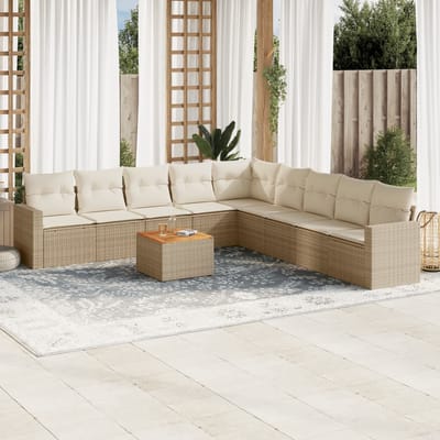 vidaXL - 10-delige - Loungeset - met - kussens - poly - rattan - beige