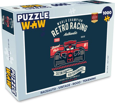 Puzzel Raceauto - Vintage - Rood - Tekening - Legpuzzel - Puzzel 1000 stukjes volwassenen
