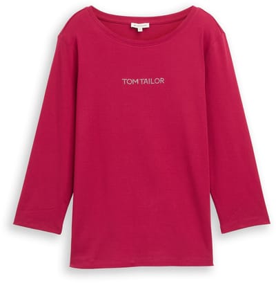 Tom Tailor - Slim fit shirt met lange mouwen en glitterlogo - Maat XXL - dark pink