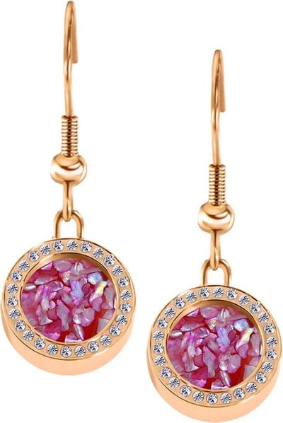 Quiges RVS Schroefsysteem Oorhangers Oorbellen Rosékleurig met Zirkonia en Verwisselbare Roze Vlokjes Schelp Mini Munt Set - ECOS115