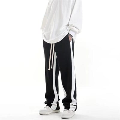 Witte Gestreepte Joggingbroek Losse Wijde Pijpen Rechte Pijpen Heren- en Damesjoggingbroek Veelzijdige Casual Broek 3XL