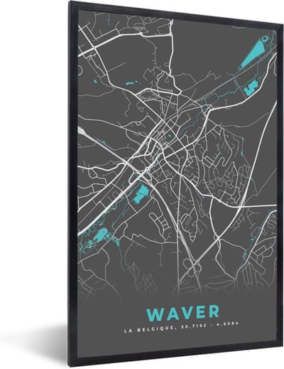 Fotolijst incl. Poster - Plattegrond – Waver – Blauw – Stadskaart - Kaart - 40x60 cm - Posterlijst