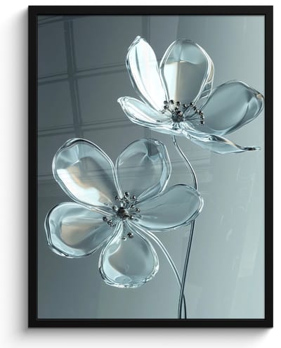 Poster in lijst - Fotolijst 50x70 cm - Posters - Kristal - Bloemen - Grijs - Posterlijst zwart - Decoratie - Wanddecoratie woonkamer - Muurdecoratie slaapkamer