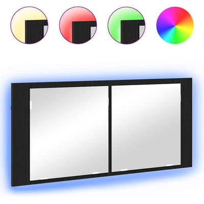 vidaXL - LED - Spiegelkast - Zwart - Eiken - 100 - x - 12 - x - 45 - cm - Bewerkt - hout