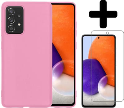 Hoesje - Met Screenprotector - Geschikt voor Samsung Galaxy A72 - Sterk & Shockproof - Back Cover - Siliconen Case - Telefoon Hoes - Telefoonhoesjes - Lichtroze