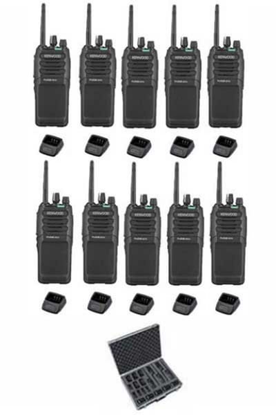 Set van 10 Kenwood TK-3701D IP55 Portofoon met tafellader en koffer