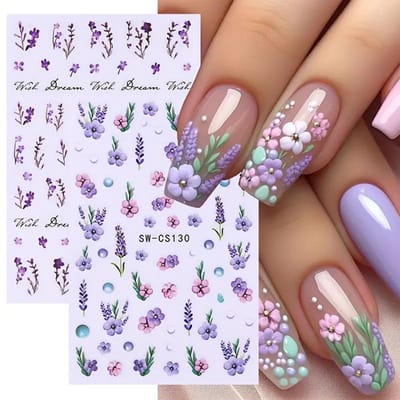 Dailygoods- Nail Art Stickers - 3D Zomerbloemen - Zelfklevend - Creatieve Ontwerpen - DIY Nageldesign - Madeliefjes en Lavendelbloemen - Nagelstickers