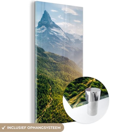 MuchoWow® Glasschilderij 20x40 cm - Schilderij acrylglas - Bergen - Planten - Landschap - Foto op glas - Schilderijen