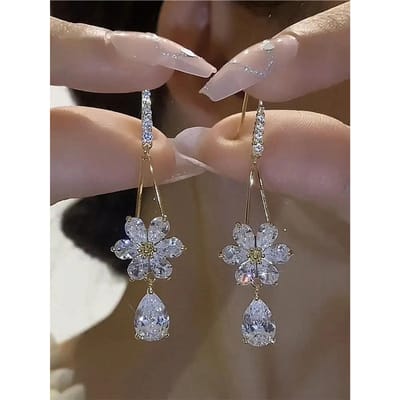 1 paar Kristallen Waterdruppel & Zirkonia Bloem Oorbellen Stijlvolle Decoratieve Oorbellen voor Vrouwen voor Dagelijkse Feesten, Gala's, Diners, Woon-werkverkeer, Hogescholen 1pair goud
