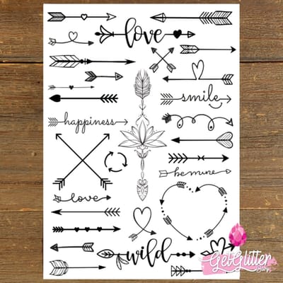 GetGlitterBaby® - Henna Plak Tattoos / Tijdelijke Tattoo / Nep Tatoeage / Fake Festival Tattoes / Temporary Face Body Glitter Tattoo Sticker - Pijlen
