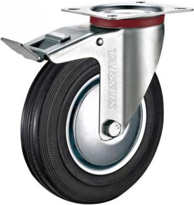 Tarsus Zwenkwiel met Rem - Ø 160 mm - Stalen Velg - Massieve Rubberband - 130 kg Draagvermogen