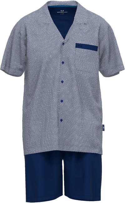 Gotzburg heren shortama met knoopjes - middenblauw mini dessin