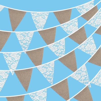 Rustieke Jute en Kant Bunting - 3.3m Vintage Decoratie voor Bruiloften en Verjaardagsfeesten - 12 Stuks Slinger voor Feestelijke Versiering