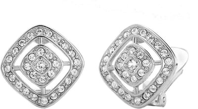 Traveller Clip Oorbellen - Oorclips Dames - Zilverkleurig - Kristallen - Preciosa Crystals - Vierkant - 17x17 mm - Geplatineerd - 157015