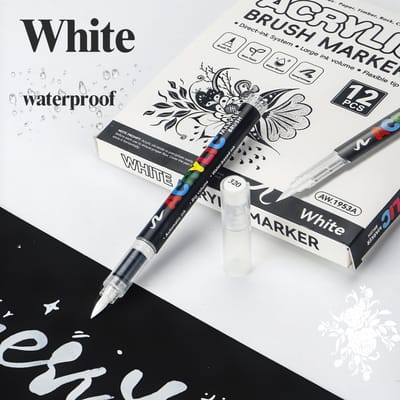 Acrylmarkers - wit 12 stuks - directe vloeistoftoevoer met zachte punt - voor kunst, DIY, handtekenen en graffiti - geschenkdoos