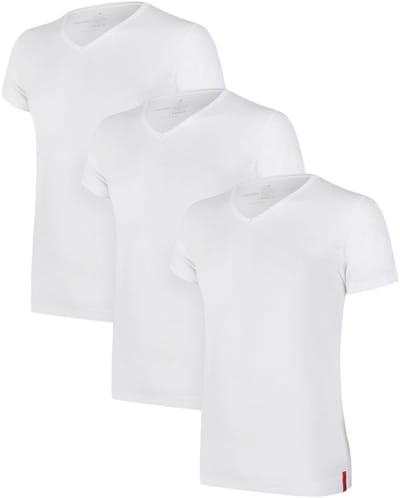 Undiemeister T Shirt Heren - Slim Fit T-shirt - 3-Pack - Chalk White (Wit) - Tencel - Zijdezacht - Ademend - Anti-Bacterieel - Korte mouwen - V-Hals - Maat S