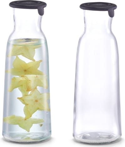 Zeller Karaf - 3x - met siliconen deksel - transparant - 1000 ml - glas - schenkkan - waterkan