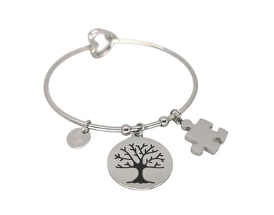 Dames bedel Armband - 17 cm - Zilverkleur – 3 bedel – Hartje sluiting - Gepolijst Stainless Steel