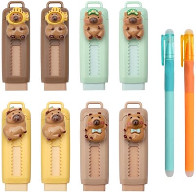 Dailygoods - APOMOONS 8 stuks intrekbare Push Pull gummen met 2 stuks uitwisbare gelpennen, intrekbare gum voor kinderen, school, schrijfwaren