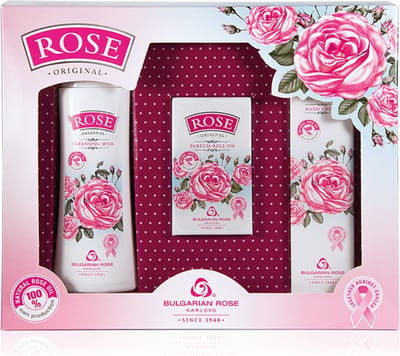 Rose Original Gift set | Cadeauset - reinigingsmelk + handcrème + parfum roll-on | Rozen cosmetica met 100% natuurlijke Bulgaarse rozenolie en rozenwater