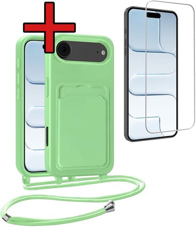 Hoesje Geschikt voor iPhone Air Hoesje Met Telefoonkoord en Pasjeshouder Met Screenprotector Siliconen - Hoes Geschikt voor iPhone Air Hoesje Met Kaarthouder Case - Groen