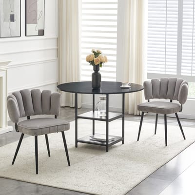 OKWISH Eettafelset 107 Cm - Ronde Tafel Met Opbergruimte En 2 Eetkamerstoelen - Industriele Stijl - MDF Stof - Zwart Grijs