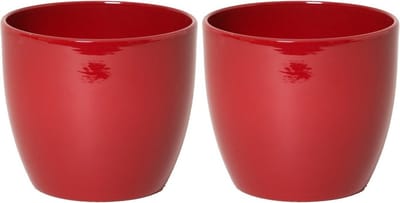 Floran Plantenpot - 2x - wijnrood - glans - keramiek - 13 x 12 cm - plantenpotten binnen