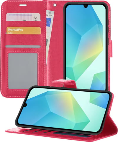 Hoesje - Geschikt voor Samsung Galaxy A16 - Luxe Bookcase - Walletcase Hoes - Portemonnee - Cover - Telefoonhoes - Donkerroze
