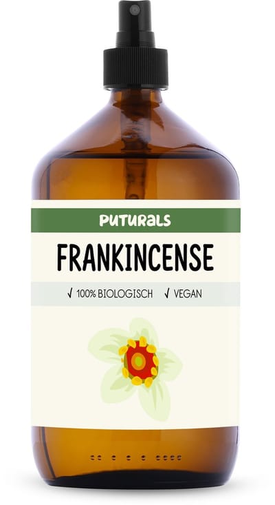 Puturals Frankincense Water 100% Biologisch - 1000ml - Puur en Vegan - Bijproduct van Frankincense Olie - Gebruik als Toner of voor Huid en Haarverzorging - Bruine Glazen Fles + Verstuiver