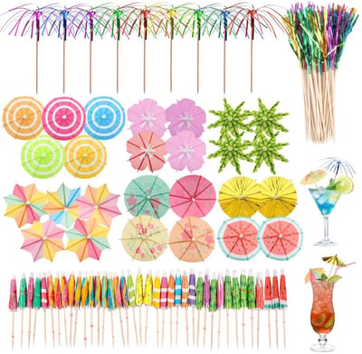 Dailygoods- Cocktailparaplu 135 stuks - Cocktaildecoratie - Mini parasol - Houten tandenstoker - Papieren parasols - Zomerfeest decoratie